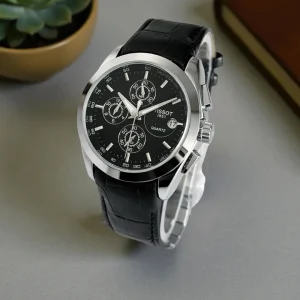 Tissot 1853 Black Leather Strap Silver Bezel Black Dial