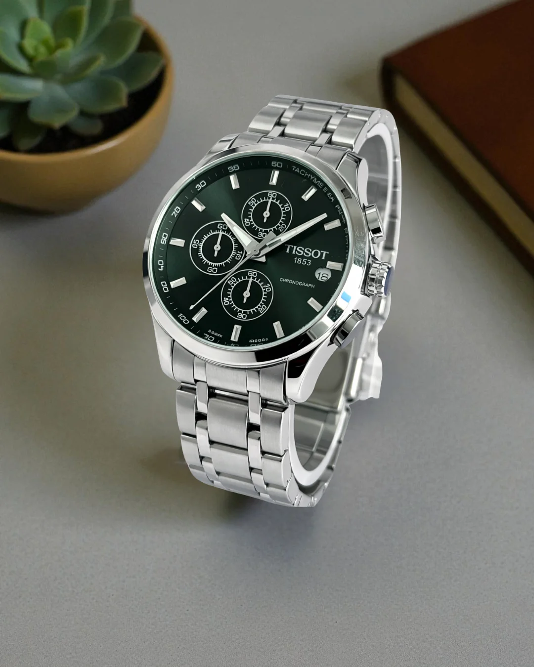 Tissot Couturier Chronograph Silver Chain Black Dial