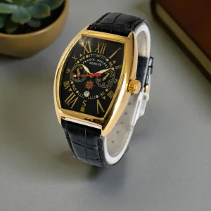 Franck Muller Casablanca Black Strap Golden Bezel Black Dial